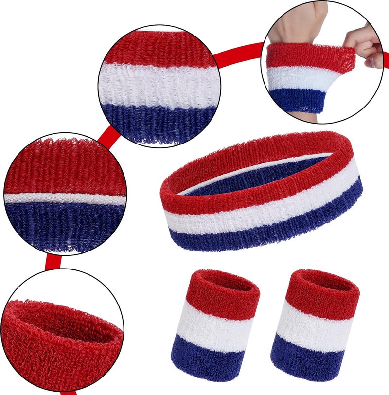 Sucrain 3 Pieces Sweatbands Set, 1 Pieces Sports Headband and 2 Pieces Wristbands, Wicking Sweat Head Band for Men Women Outfit Sport - Image 3